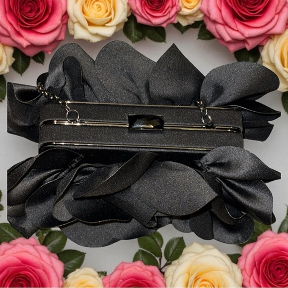 Sondra Roberts Black Satin Rose Flower Clutch - Picture 4 of 4